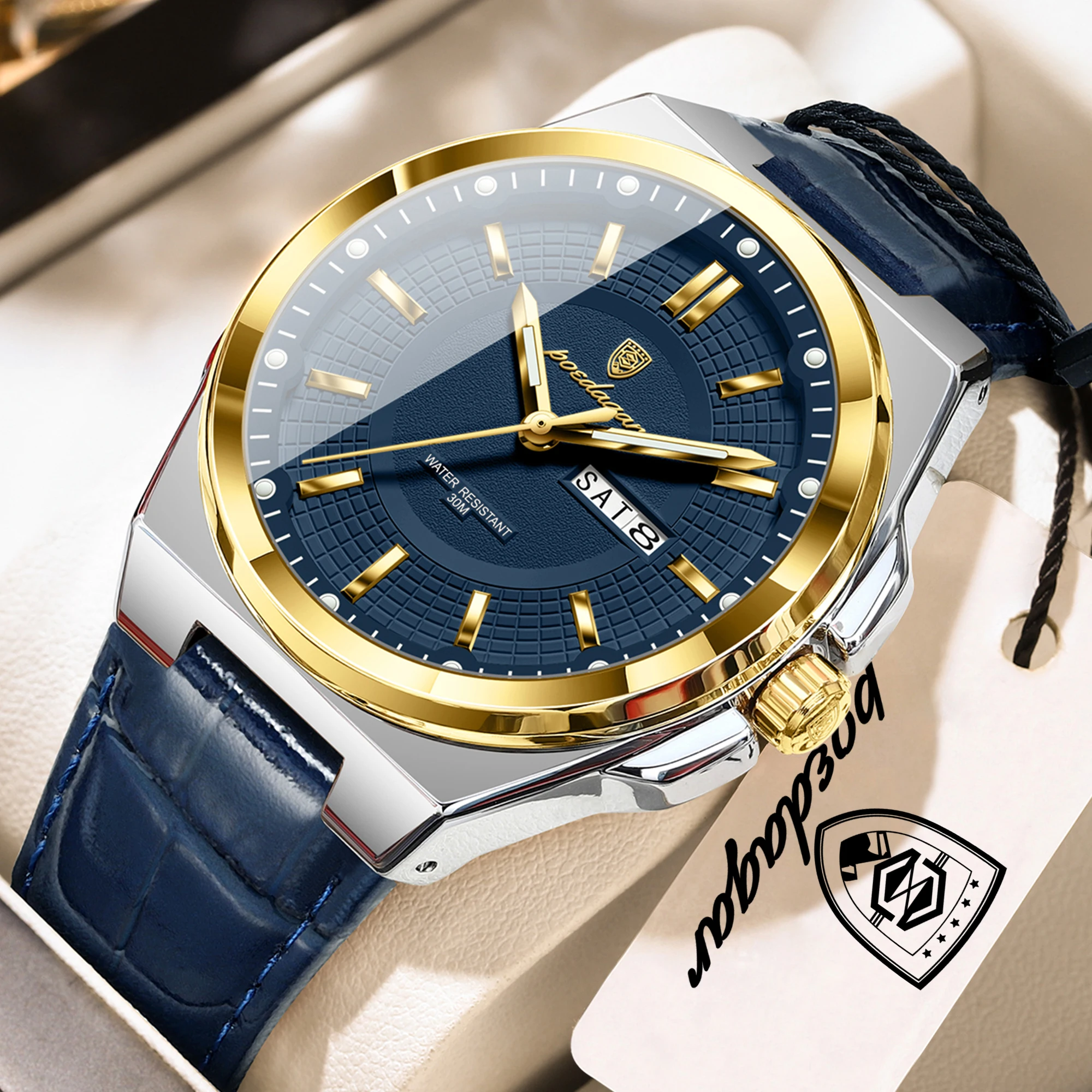 Men's Waterproof Business Quartz Watch with Leather Band