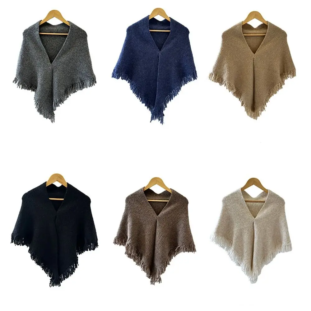 

High Quality Winter Triangle Shawl Versatile Tassel Thickned Shawl Wraps Cold Proof Knitted Warm Scarf for Women