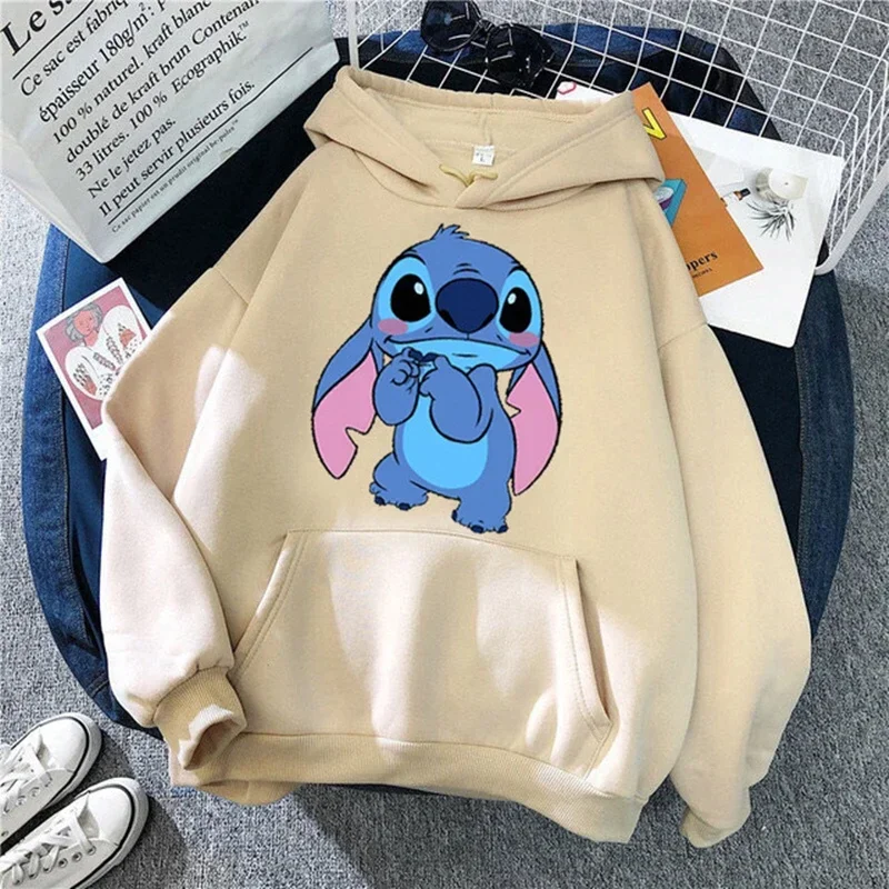 Disney Pattern Loose Male Sweatshirts Pocket Cartoon Cute Stitch Print Clothing Cozy Daily Men Hoodies Autumn Winter Popular