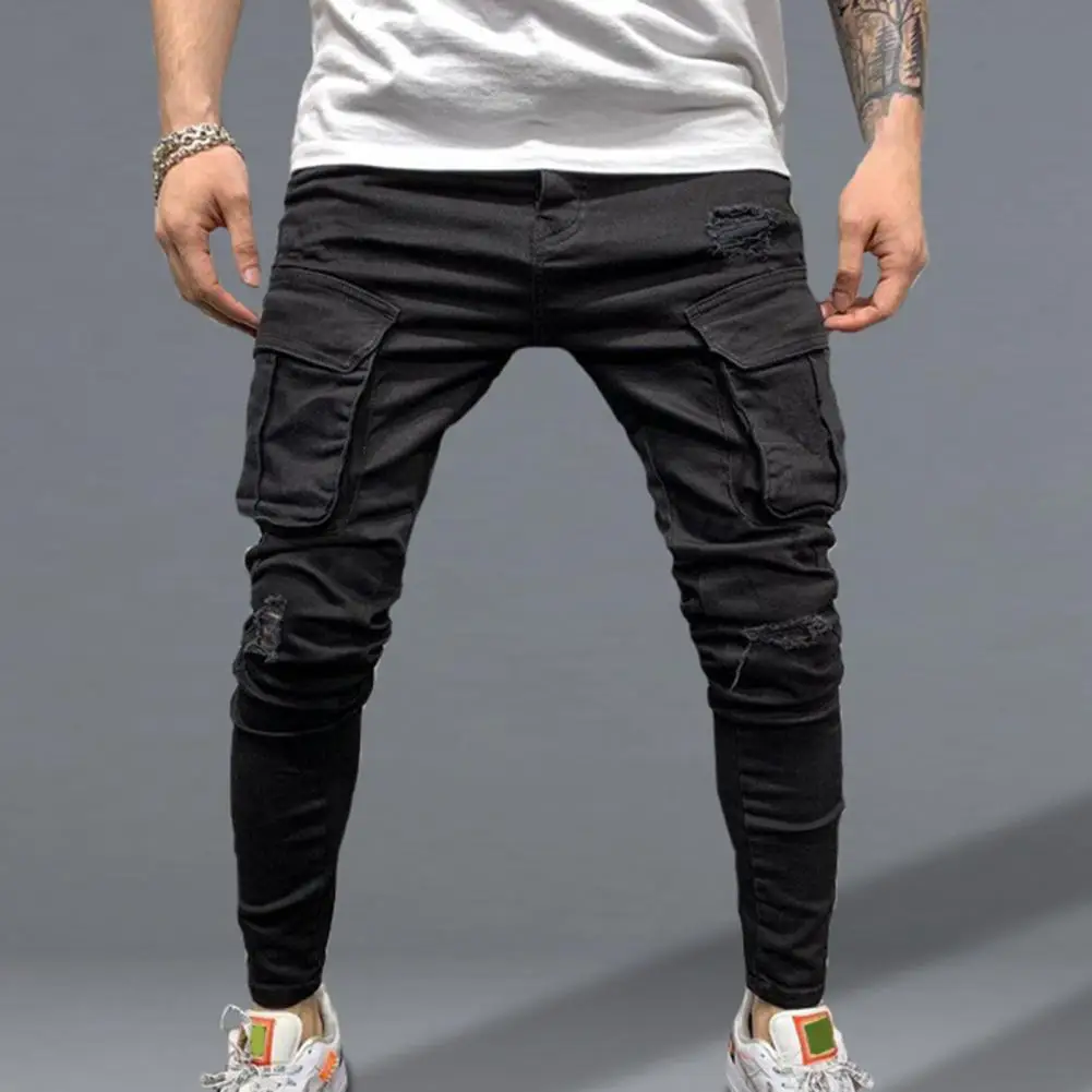 Spring New Hot Sale Stretch Men's Jeans Fashion Trendy Casual Knee Wear-Resistant Comfortable Zipper Feet Skateboard Pants