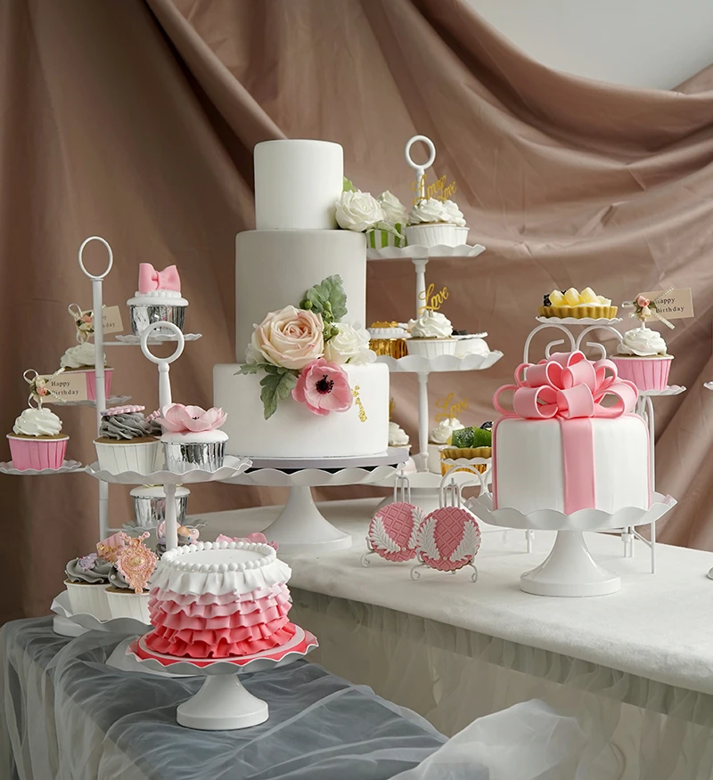 

Dali Elegant White Cupcake Desert Food Display Wedding Cake Stand Set for Wedding Cakes