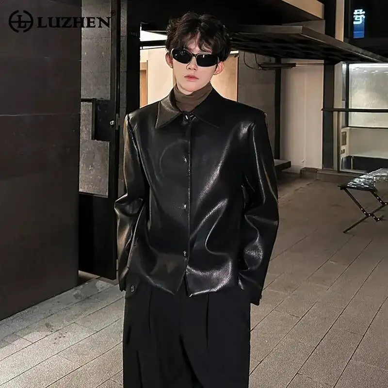 

LUZHEN Fleece 2025 Liner Winter Brushed New Warm Fashion Leather Jacket Men's High Quality Trendy Shoulder Pad Male Coat JY7075