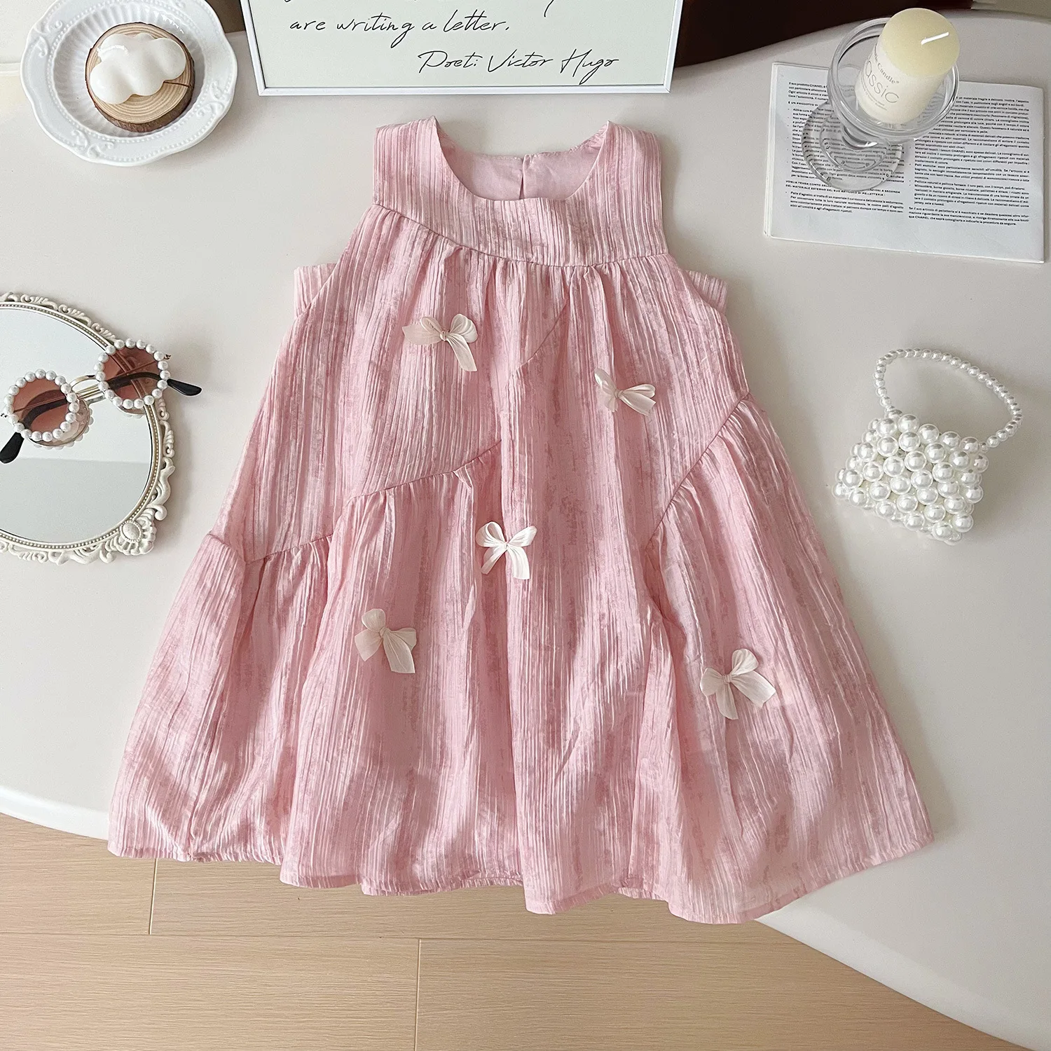 Girls Casual Dresses Pink Sleeveless Dress with Bow Girls Clothes  Princess Dress for Girls 2 To 7 Years Summer Clothes