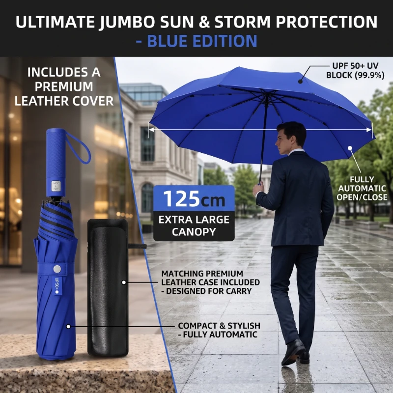 125CM Triple Fold Double Layer Double Keel Super Large Men Umbrella Sunscreen Extra Folding Rain Umbrella for Outdoor Daily