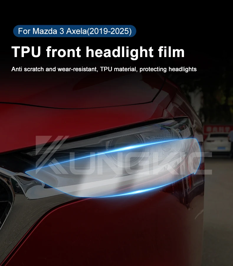 TPU für Mazda 3 BP 2019 2020 2021 2022 2023 2024 2025 2026 Mazda3 Axela Autoscheinwerfer-Schutzfolie Transparent Rauchschwarz – Detail 1
