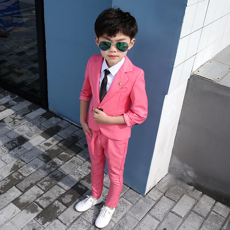 Flower Boys Formal Coat Pants Tie 3Pcs Suit Kids White Baptism Wedding Party Costume Children Performance Ceremony Costume Dress