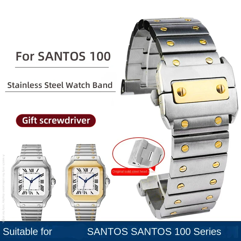 20mm 23mm Watch Band for Cartier Santos 100 Stainless Steel Replacement Strap Metal Bracelet Accessories