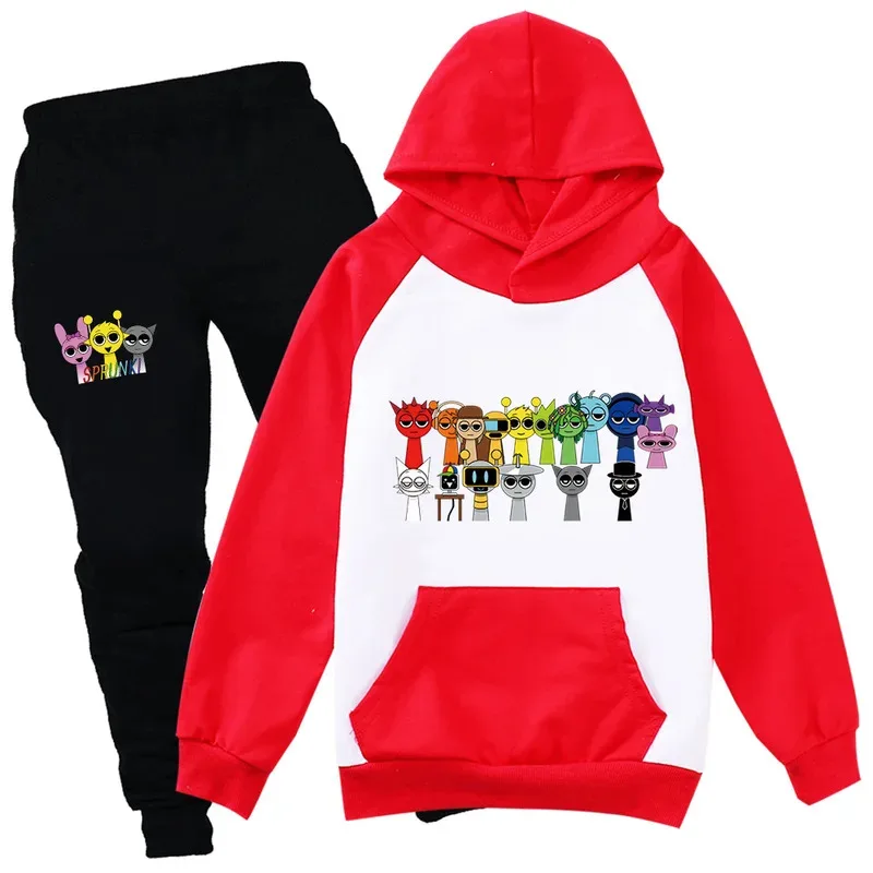 Sprunki conjuntos de roupas estampadas crianças terno de aniversário do bebê meninos meninas fatos de treino crianças marca ternos esportivos hoodies top + calças 2 peças conjunto