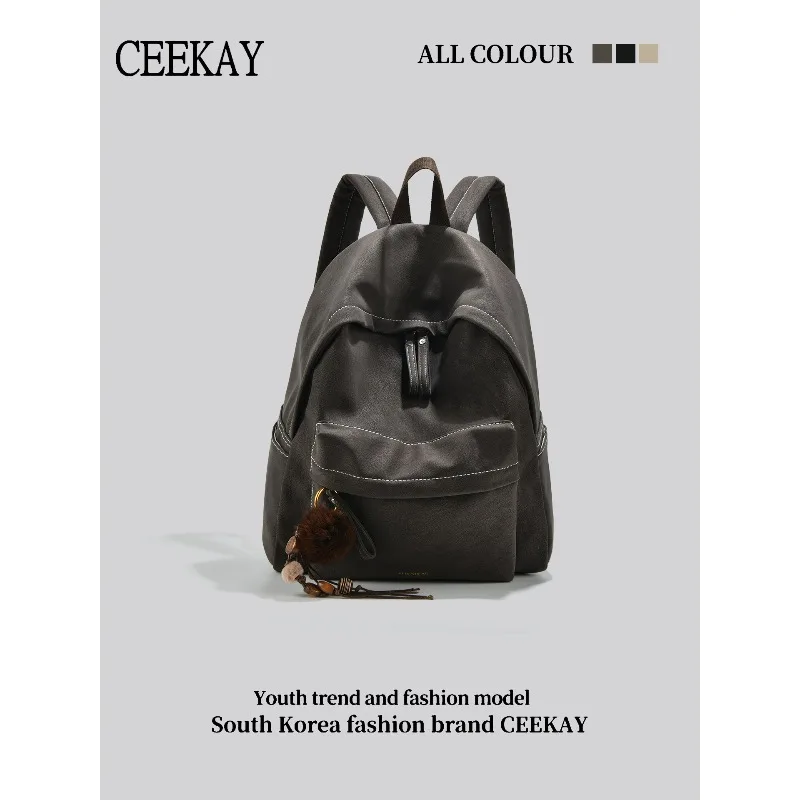 2026-新しい-ceekay-ヴィンテージソフトレザーバックパック、ポンポンタッセルペンダント付きスクールバッグ、女性用大容量トラベルバッグ