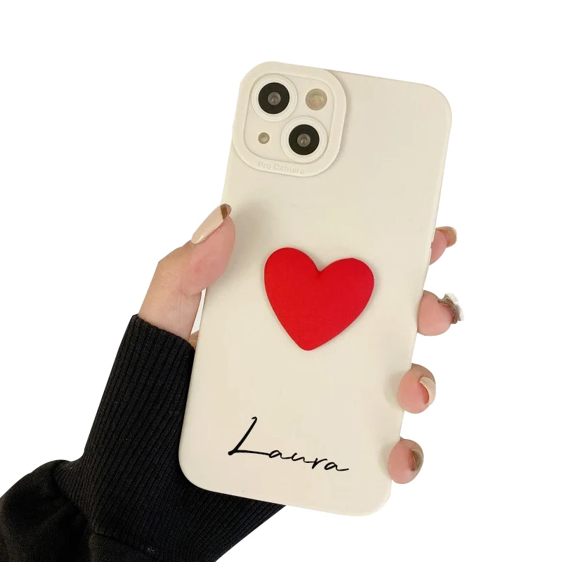 15 Pro Max Cute INS Love Heart Personalized Name Case For iPhone 15 14 13 12 11 Pro Max Luxury Soft Silicone Custom DIY Cover