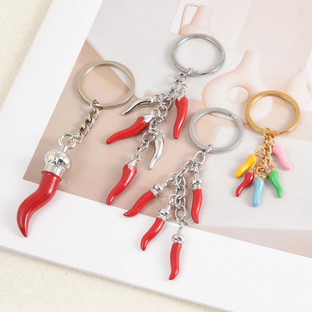 1Pc Creative Korean Styles Women Vegetable Lucky Horn Chilli Pendant Keychain Italian Cornicello Red Pepper Men Trinkets Jewelry