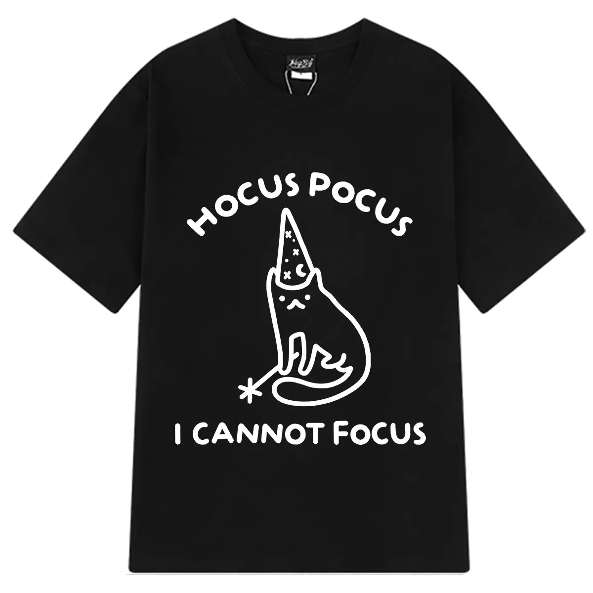 Hocus Pocus I Cannot Focus Funny Cat T‑Shirt Men Women Casual Short Sleeve Tops Summer Short-sleeved Loose Casual Cotton T-shirt