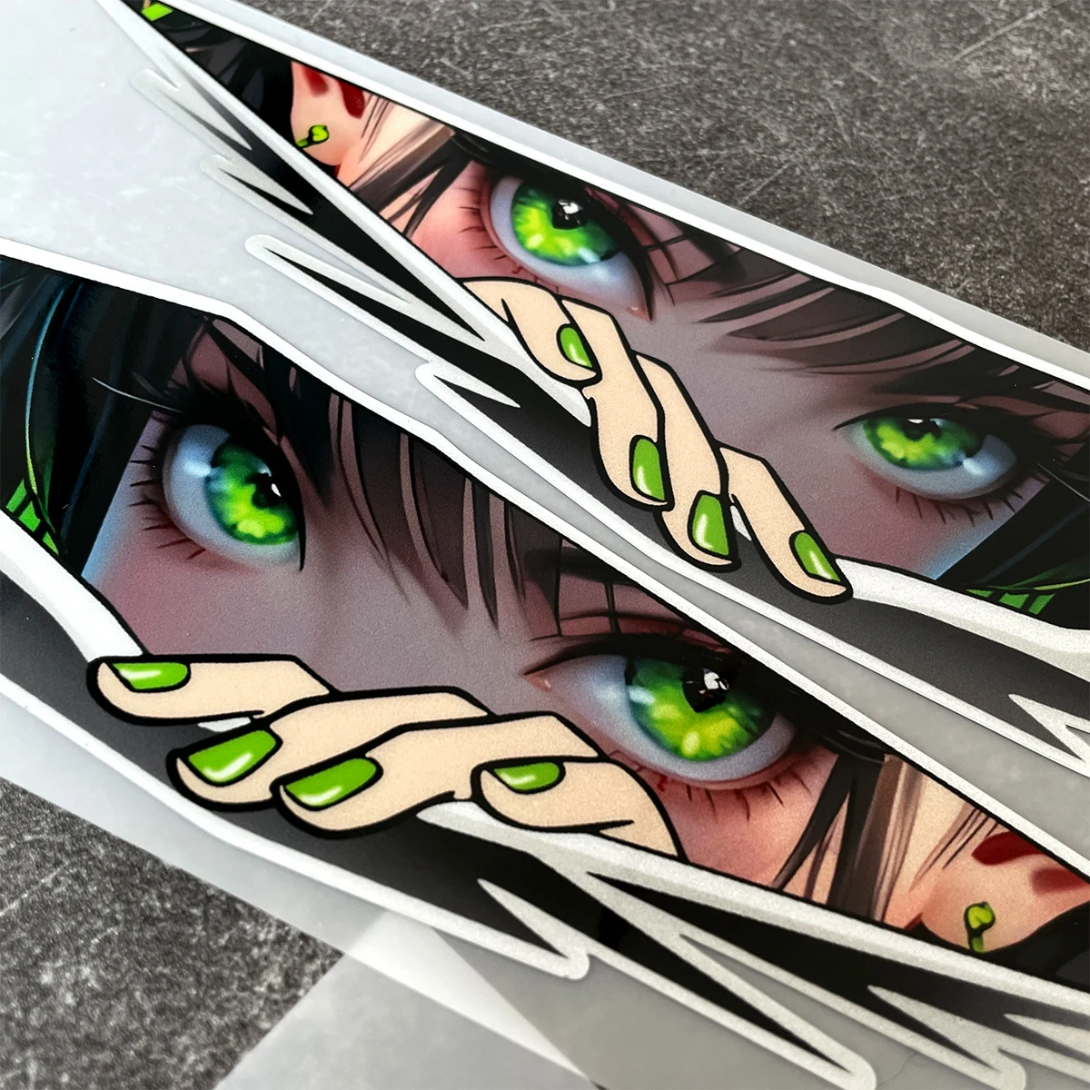 JDM Anime Girl Eyes Gaze Peeking Reflective Car Stickers Motorcycle Moto Bike Auto Body Fuel Tank  Rear Trunk Decals Accessories