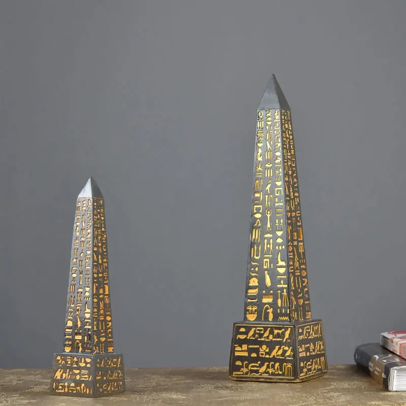 Ancient Egyptian Obelisk Resin Ornament Gold-Plated Hieroglyphics Home Decor Ancient Civilization Collectibles Mysterious Symbol