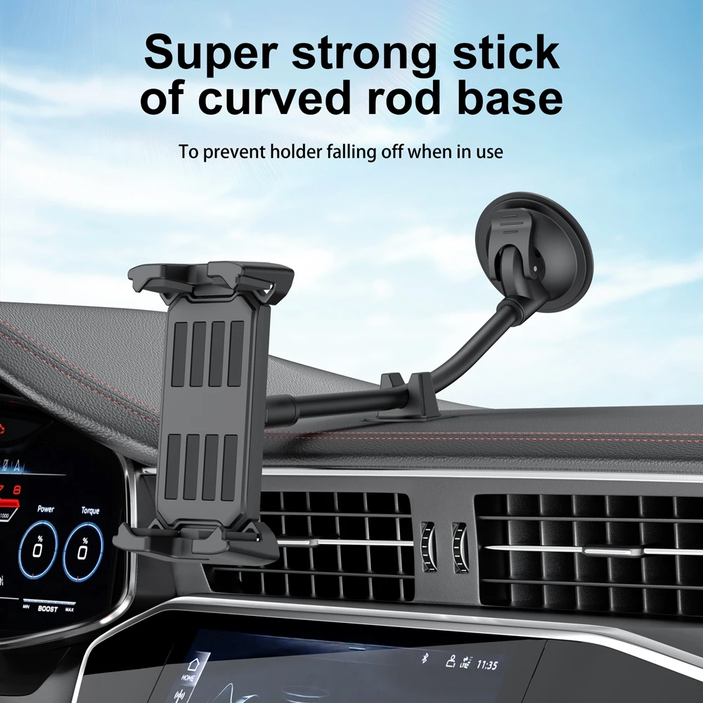Adjustable Long Arm Car Tablet Stand Holder Suction Mount for IPad Pro/Air/Mini Iphone 4-14