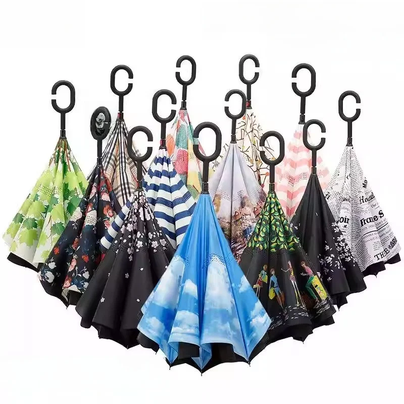 

Reversible Advertising Umbrella Double Layer Manual Straight Stick Sunshade Car Gift Business Promotional Printed Rain Umbrella