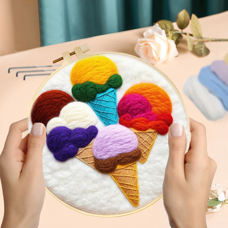 Wool Felting Painting Ice Cream Diy Wool Needle Felting Painting Felt Needle Kit Food Picture
