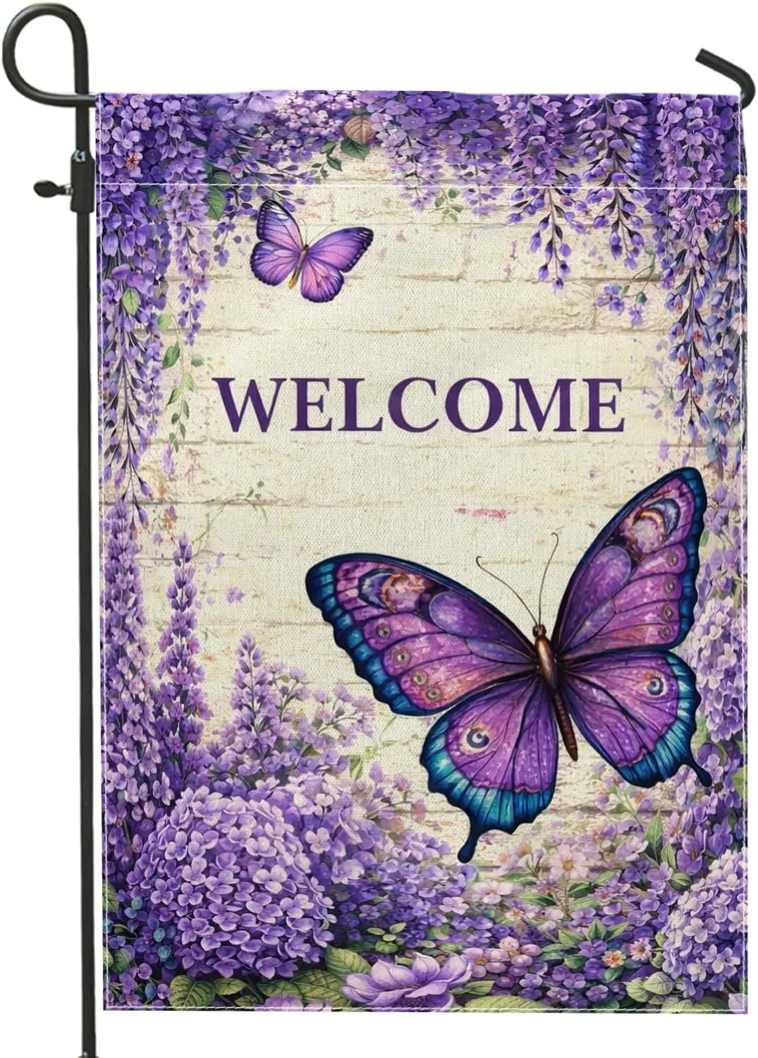 Butterfly Garden Flag, Spring Floral Flower Lilac Spring Violet Double Sided Burlap Decorative Outside Flags for Outdoor Fro GGO