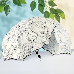 Opvouwbare Bloemen ANTI-UV Zonneparaplu voor Vrouwen, Compact, Draagbaar, Winddicht, Regen, Mooi, Bloem, 8K Parasols, Dame