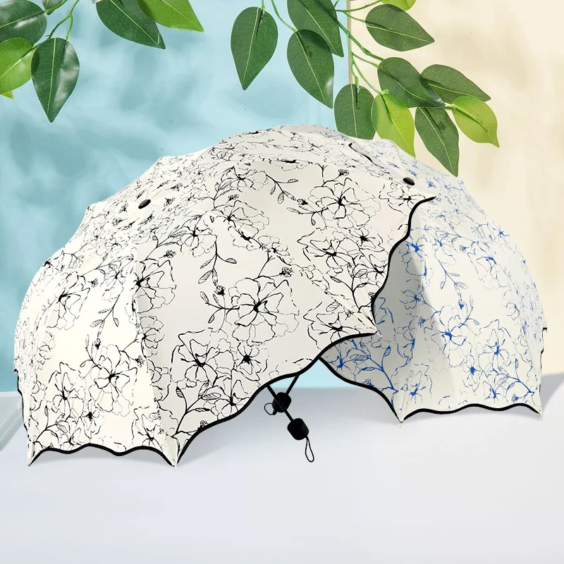 Foldable Floral ANTI-UV Sun Umbrella for Women, Compact, Portable, Windproof, Rain, Lovely, Flower, 8K Parasols, Lady