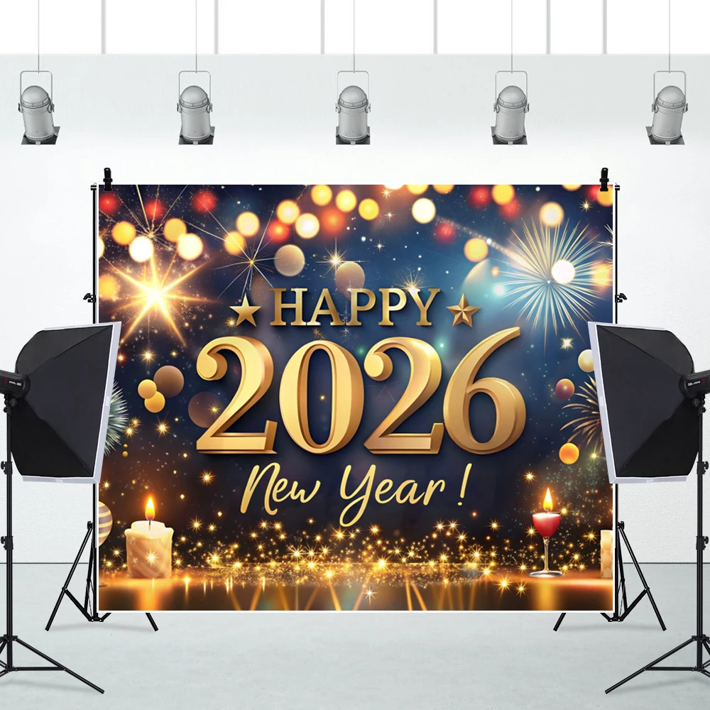 التألق 2026 السنة الجديدة التصوير خلفية الشمبانيا حفلة الذهبي الألعاب النارية ساعة كبيرة العد التنازلي التجمعات العائلية الخلفيات