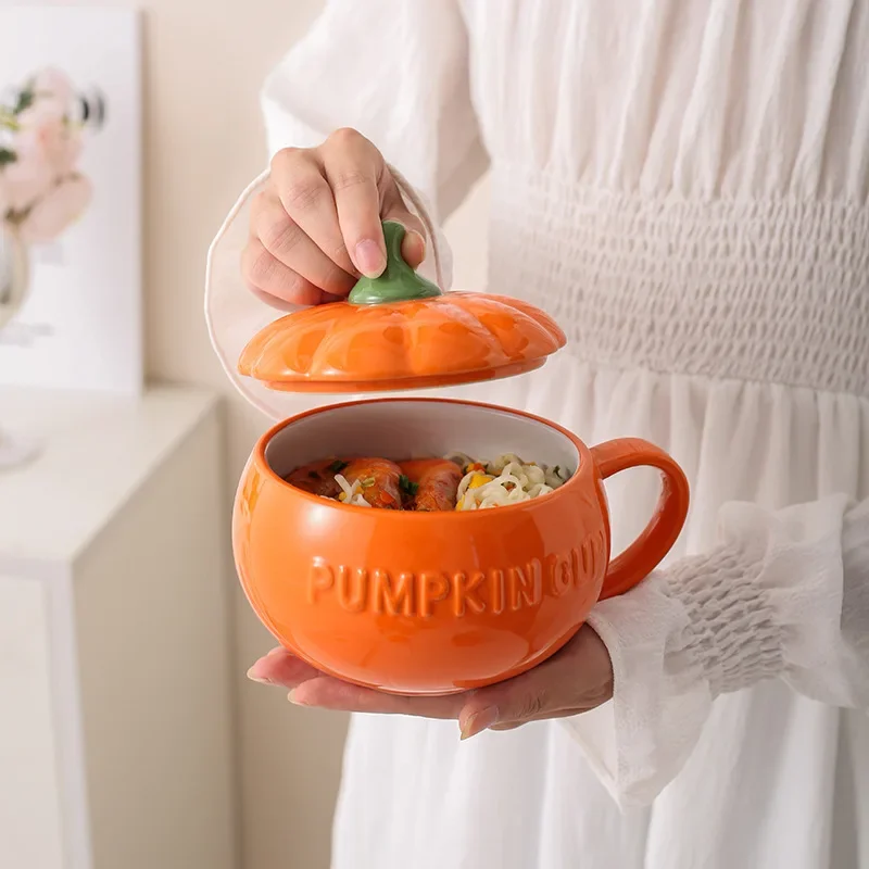 Ceramic Pumpkin Mug with Lid with Spoon Coffee Cups Milk Tea Breakfast Creative Handle Design Gift Drinkware Kitchen Halloween