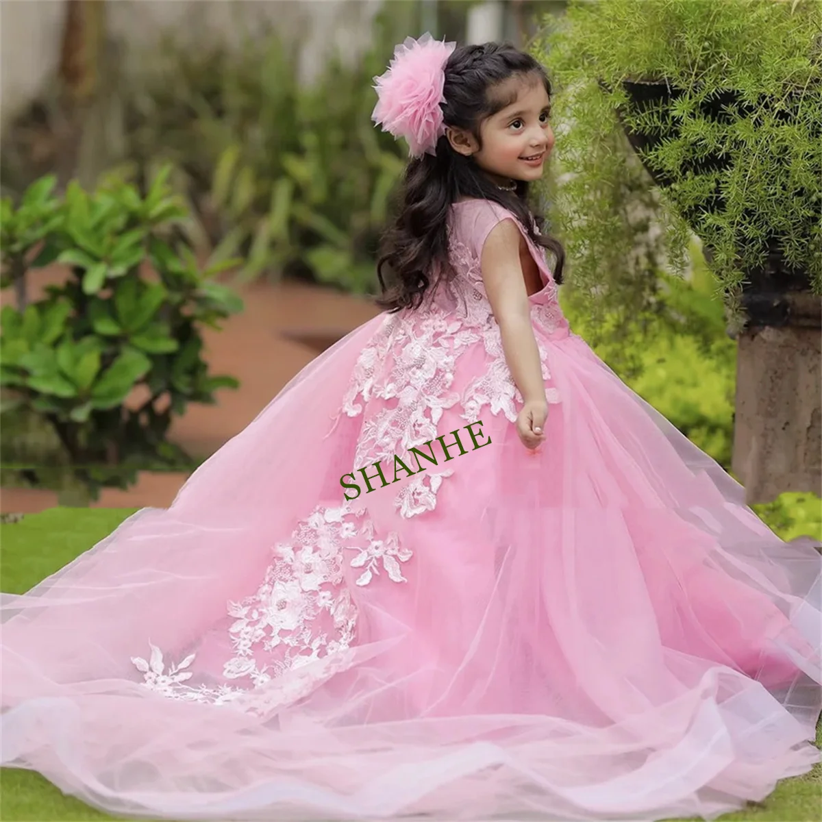 CustomizedPink Flower Girl Dresses 2023 Girls Junior Bridesmaid Dress Puffy Party Dresses Formal Princess Gowns For Wedding Part