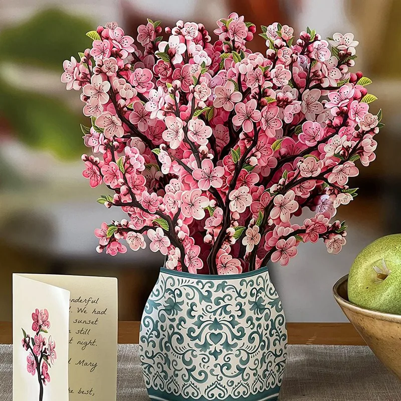 Paper -Up Cards, Cherry Blossoms, Life Sized Forever Flower Bouquet 3D Popup Greeting Cards, Birthday Gift Cards Durable