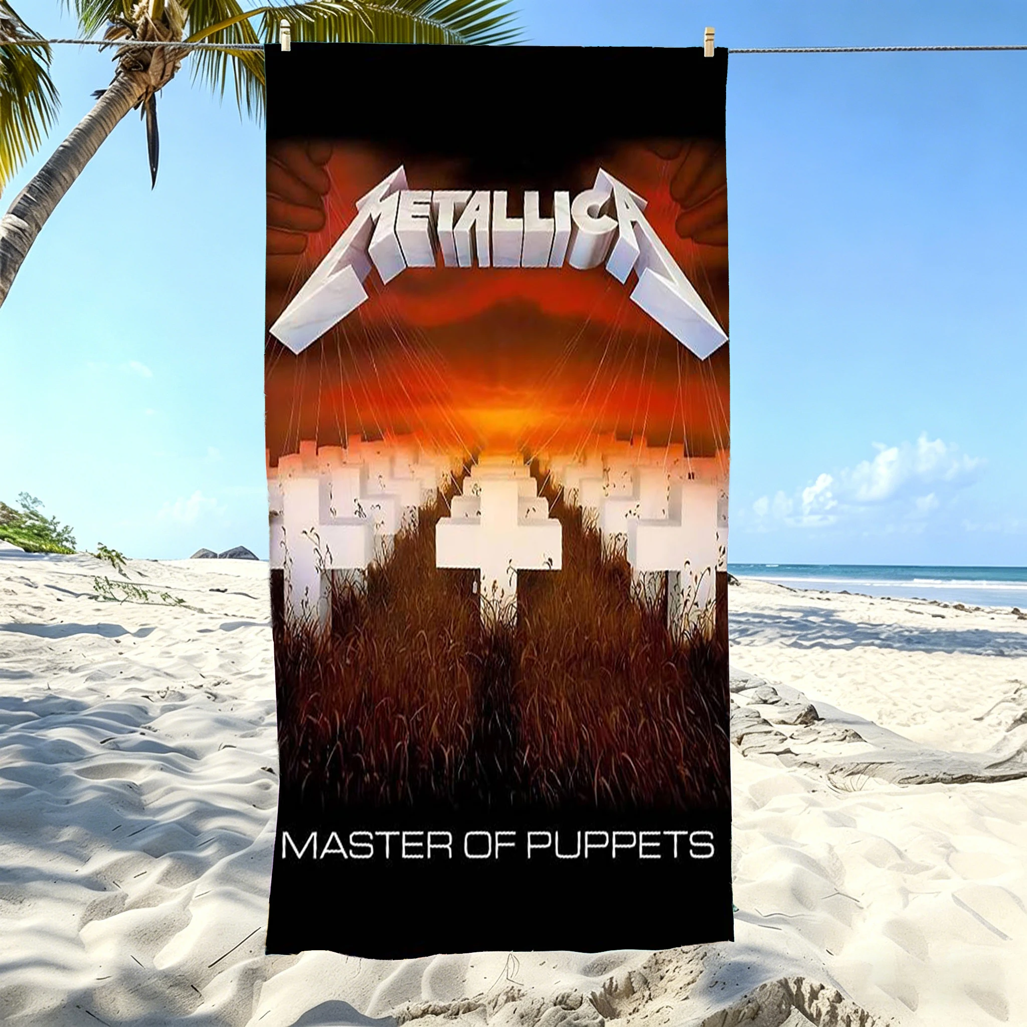 1 Stück Metallica Master of Puppets Strandtuch aus Mikrofaser, schnell trocknend, sandfrei, übergroßes Fitness-Sporttuch für Schwimmbad und Outdoor
