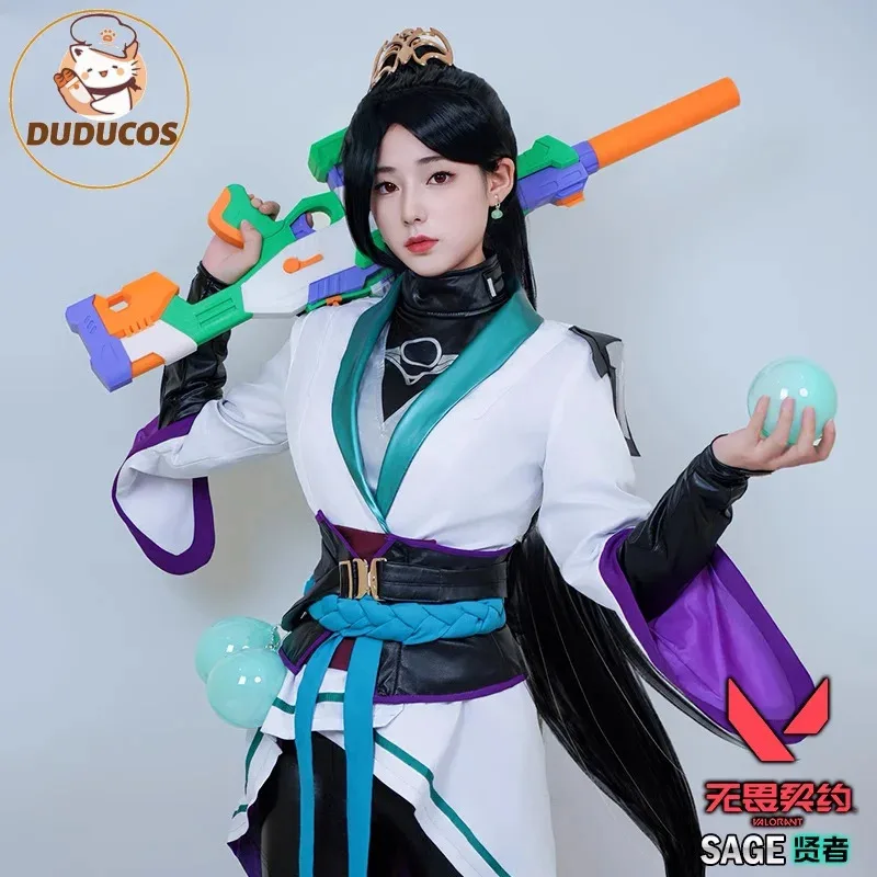 

DUDU SR Game Valorant Sage Cosplay Costume Wig Carnival Outfit Adult Women Fancy Party Suit