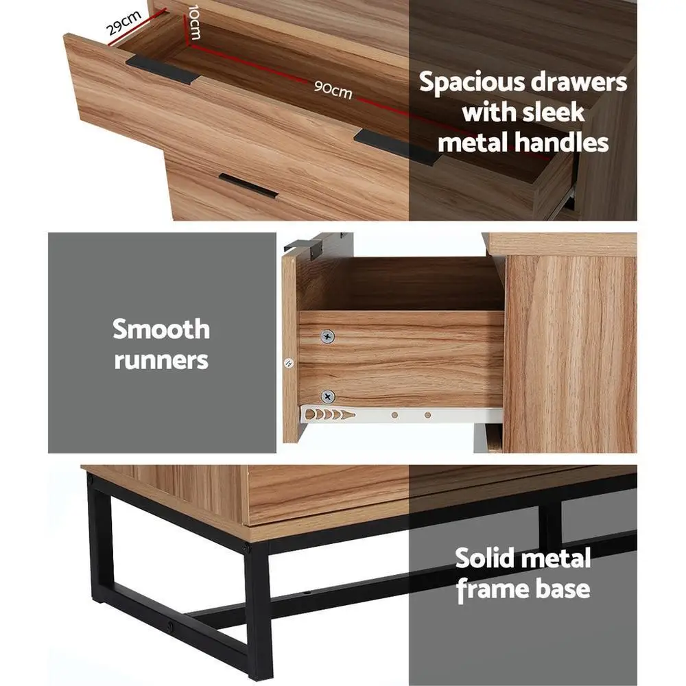 &4 Drawer Chest of Drawers Tallboy Storage Cabinet Bedroom Dresser Rustic Oak Design view 2