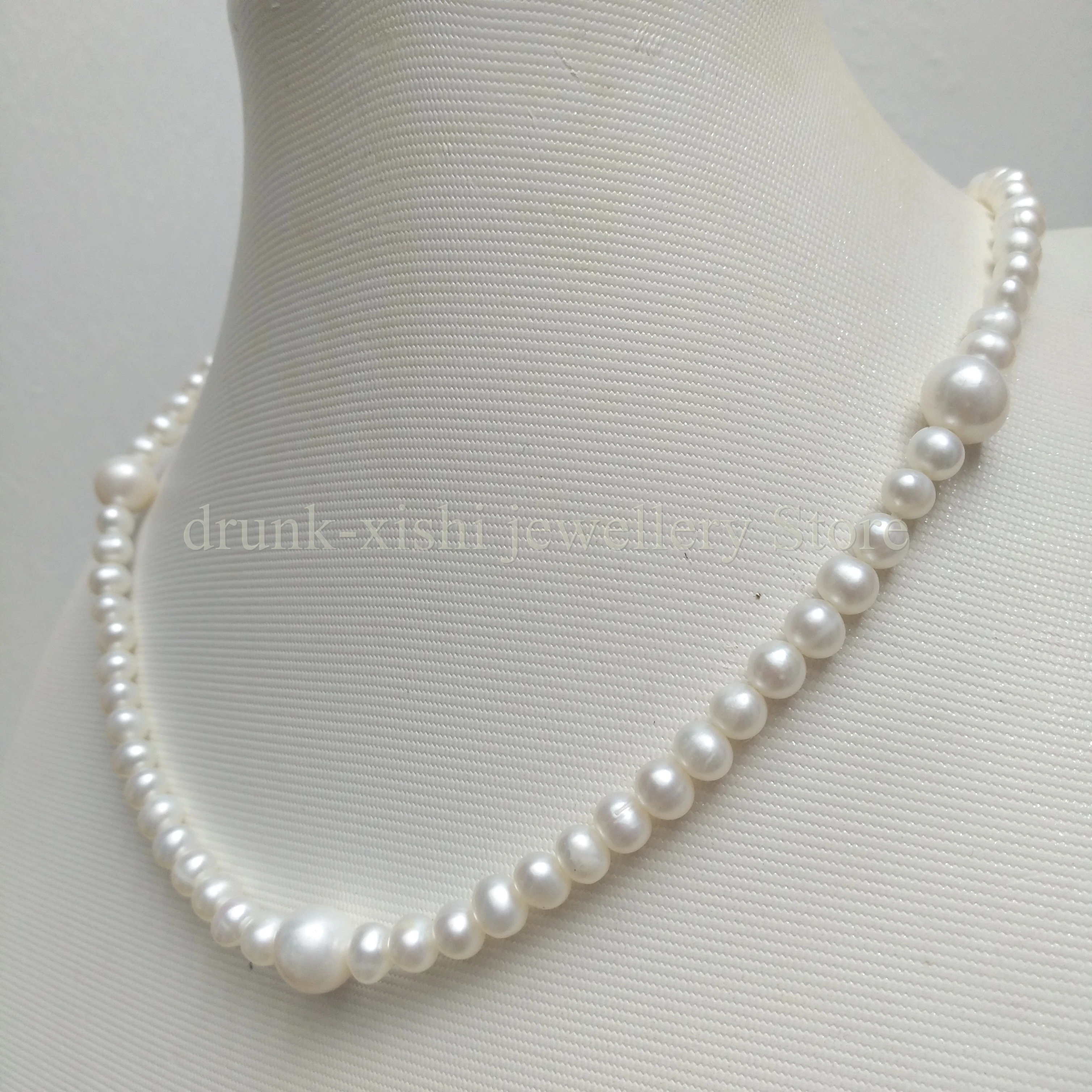 18Inch 45cm Japanese Natural Akoya White AAA++ 4-5mm 7-8mm Pearl Necklace At Party Working Time Banquet Free Shipping