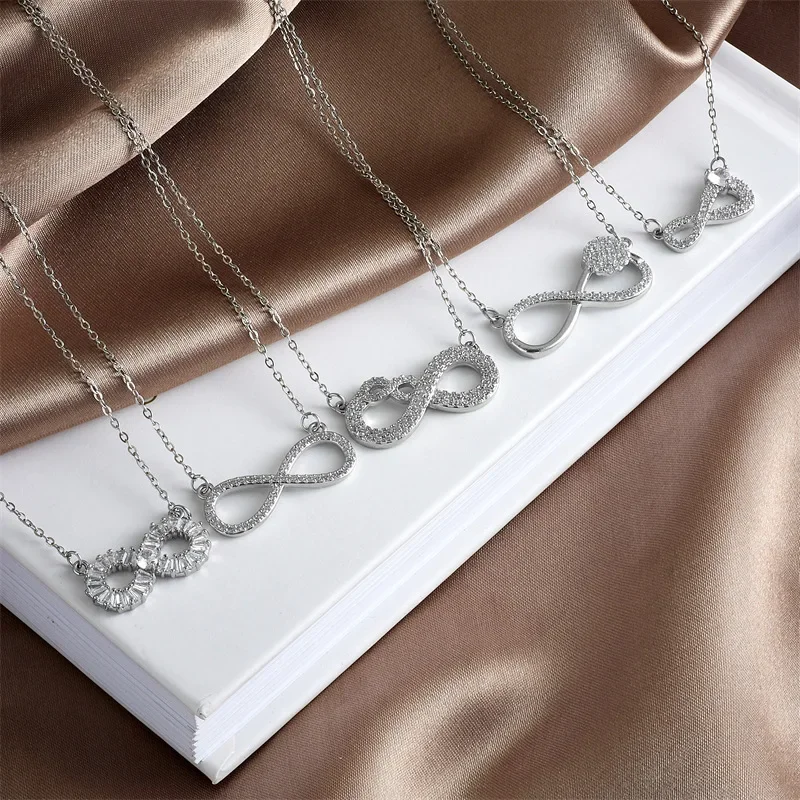 Romantic Geometry Zircon Infinite Symbols Pendant Necklaces for Women Girls Stainless Steel Chain Gold Color Accessories Jewelry