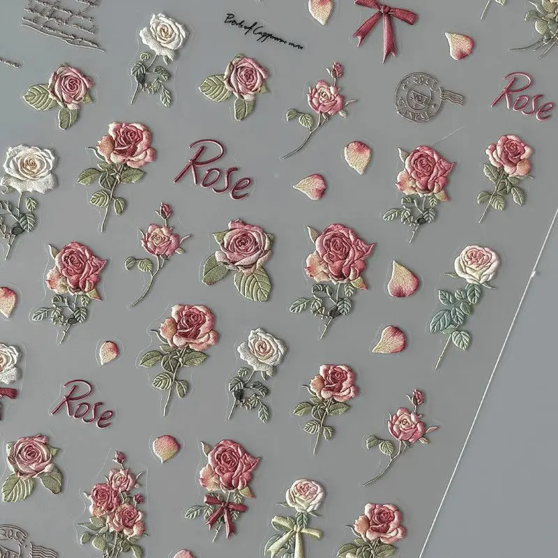 

Internet Celebrity Vintage Dry Rose Embossed Sticker Ins Style High Color Value Nail Pen Sticker