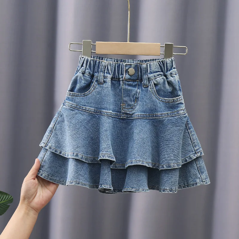 

2023 Summer Kids Girls Blue Denim Mini Skirt Children Casual Clothes for Teenager 4-16 Years Old