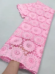 Pink French Guipure Cord Lace Fabric 2024 High Quality African Sequins Lace Fabric Nigerian For Bridal Wedding Dresses Material