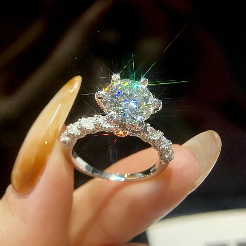 KNB cincin pernikahan berlian Moissanite murni bersertifikasi 3CT untuk hadiah wanita perak murni 925 murni perhiasan bagus kualitas terbaik