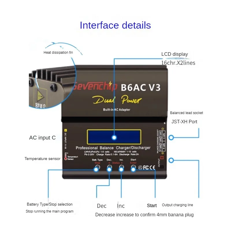 Professional B6ACV3 Upgraded Balance Charger for RC Drones and Planes with 80W Power and Internal Resistance Measurement