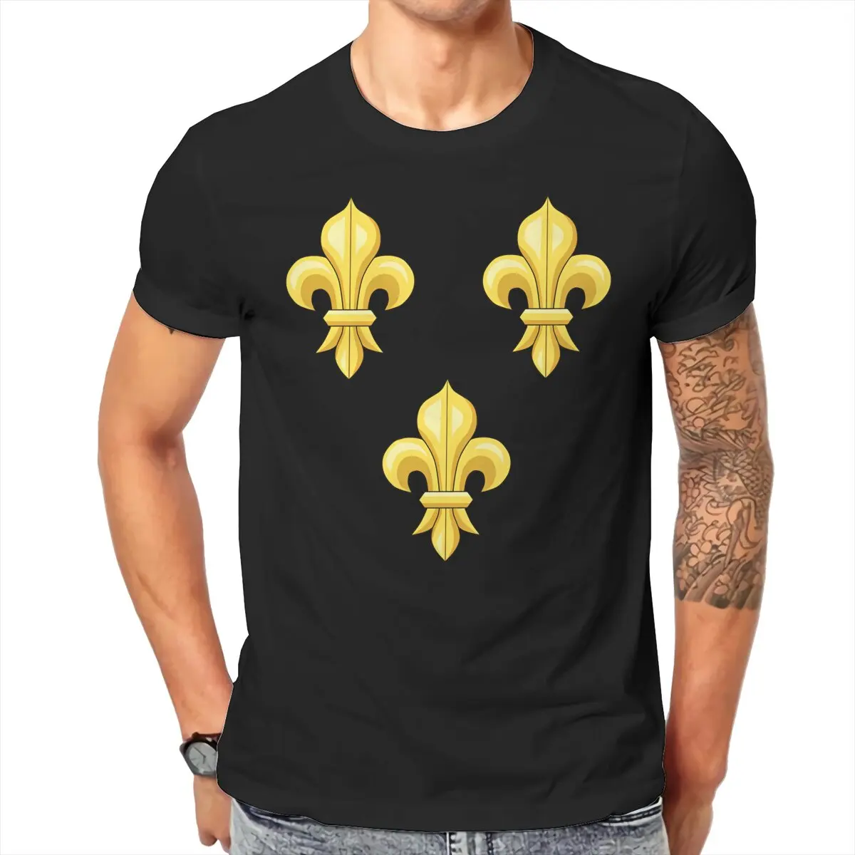 Fleur De Lis Blason France Moderne French Royal Golden Yellow Blue King of France Coat of Arms T Shirt Harajuku High Tshirt