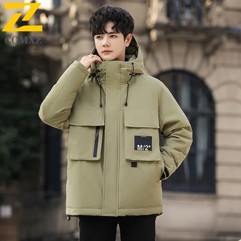 COMXZ 2025 Winter Men's Short down Jacket Trendy All-match Solid Color Cold-proof Warm Parka Business Puffer Jacket Padding Coat