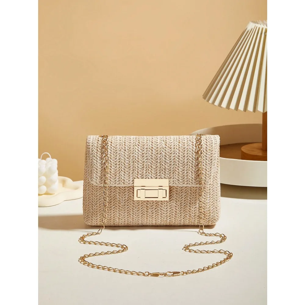 

Fashionable Solid Color Straw Crossbody Bag, Suitable For Women's Daily Use