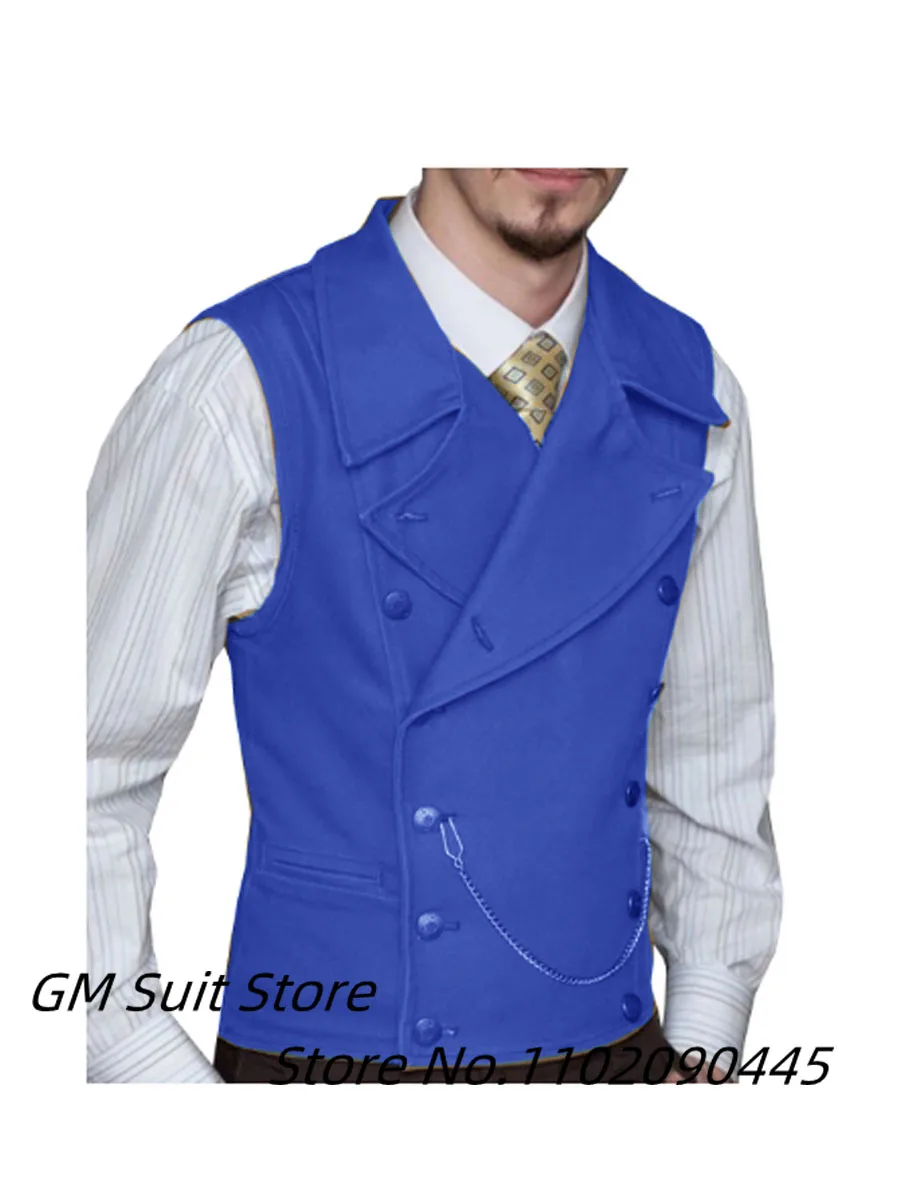 

New Characteristic Men's Suede Formal Business Vest Fashion Double-Breasted Sleeveless Waistcoat Slim Fit Lapel Wedding Vest