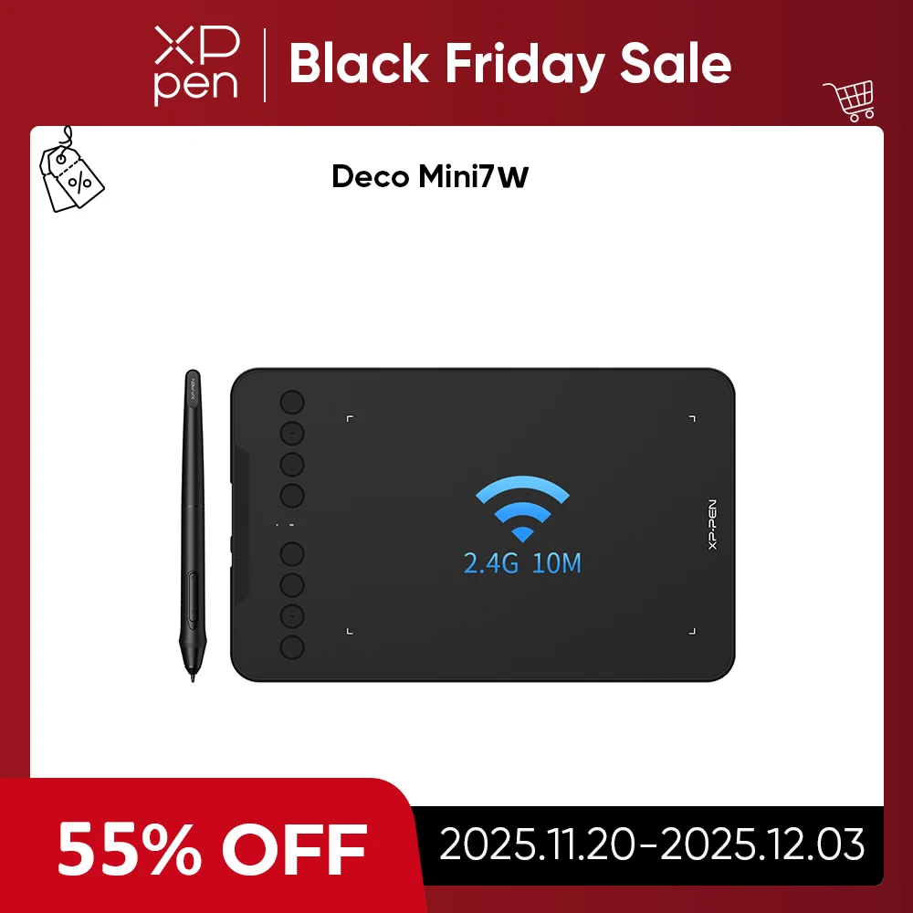 XPPen Deco Mini7W Wireless Drawing Tablet 7*4 Inch Graphics Tablet With 60 Tilt 8192 Levels for Windows Mac Android Art Design