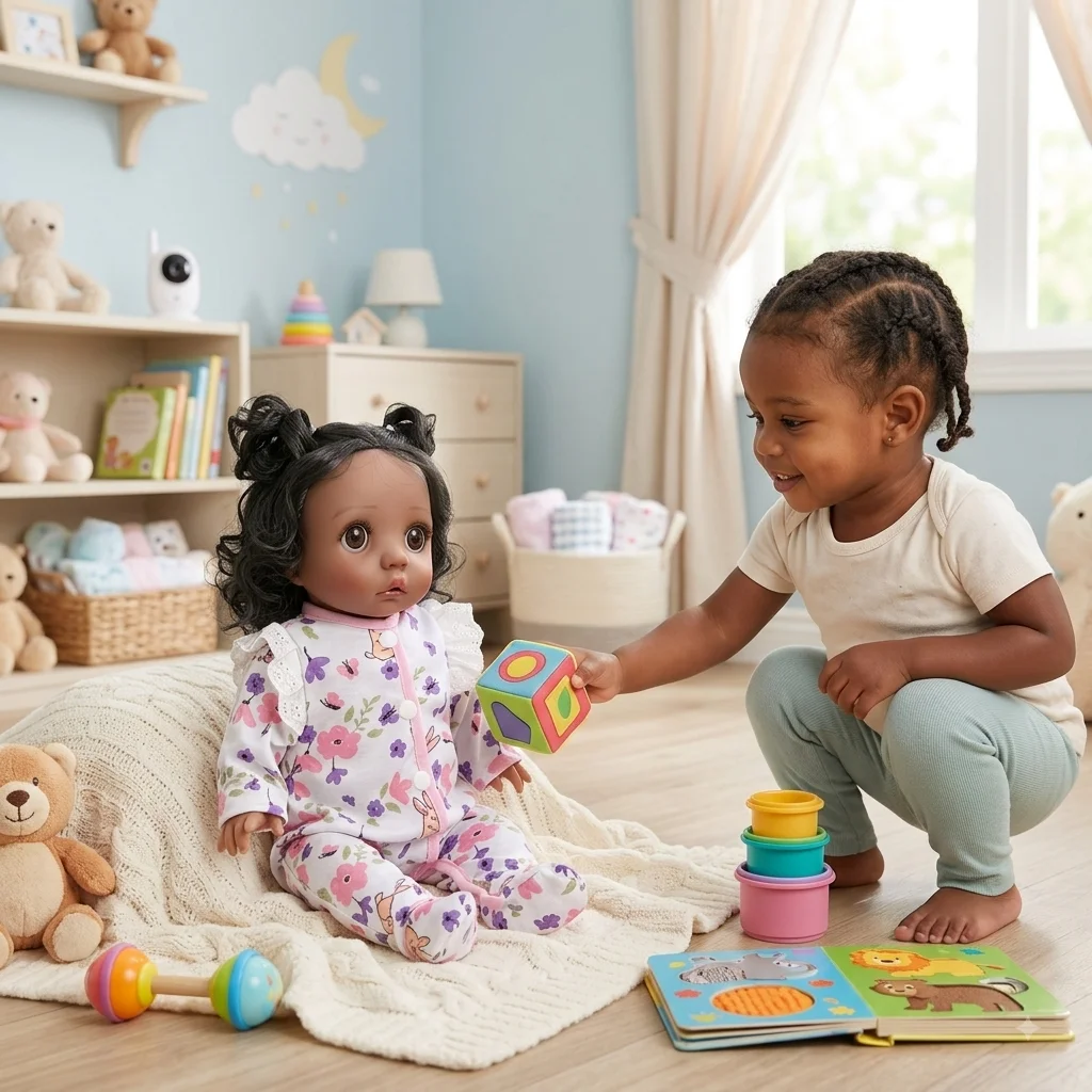 NPK 40CM Handmade Dark Skin Reborn Peeka Soft Touch Cuddly Lifelike Realistic Baby with Hand-Rooted Hair Bebe Dolls Gift