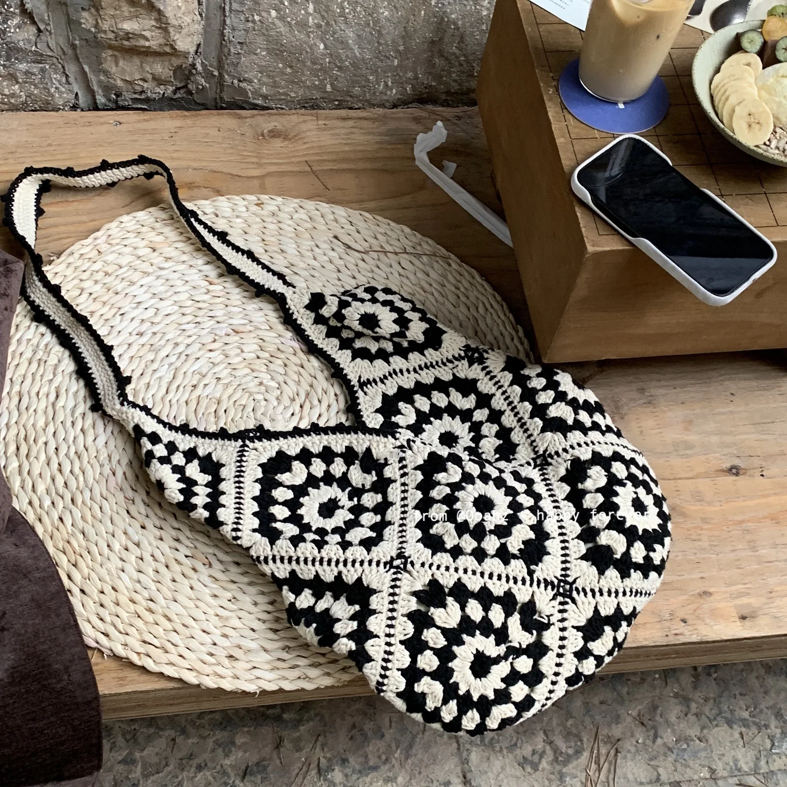 

Handmade Crochet Geometric Pattern oulder Bag Ethnic Sle Knitted Crossbody Bag with Flower Design Large Capaci Buet S...