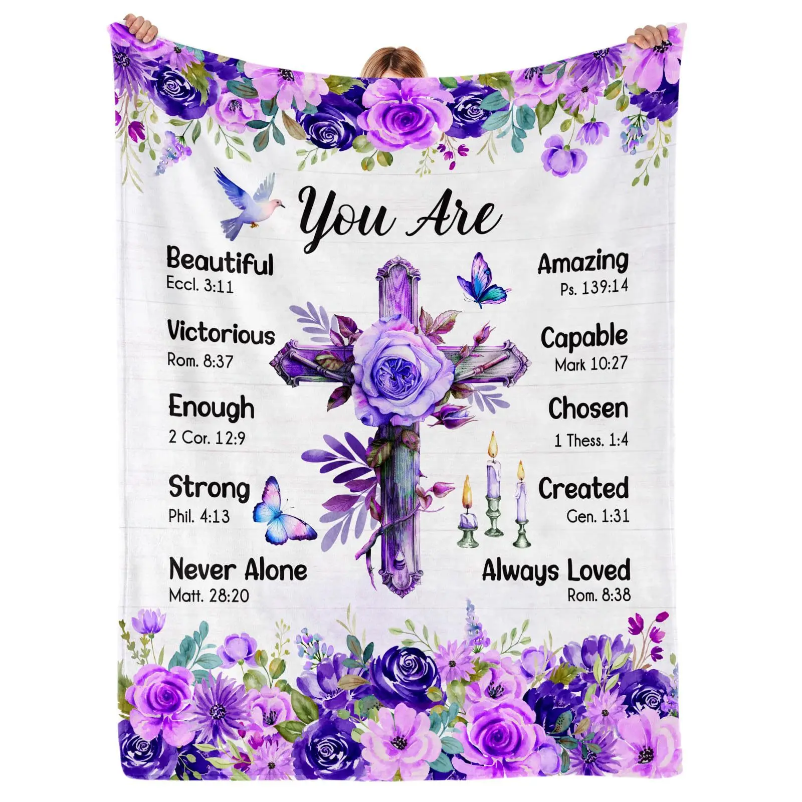 Spanish Bible Blanket Purple Rose Cross Slogan Throw Couch Cover Religious Christian Gift Fleece Blankets Bedroom Sofa Bedding
