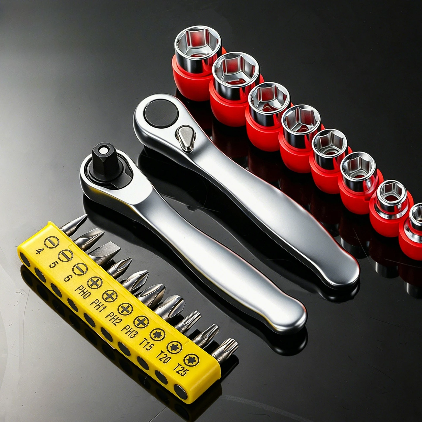 Mini Ratchet Wrench 1/4 Drive 72 Teeth Alloy Steel Socket Bit Holder for DIY Home Auto Motorcycle Bicycle Repair Hand Tools