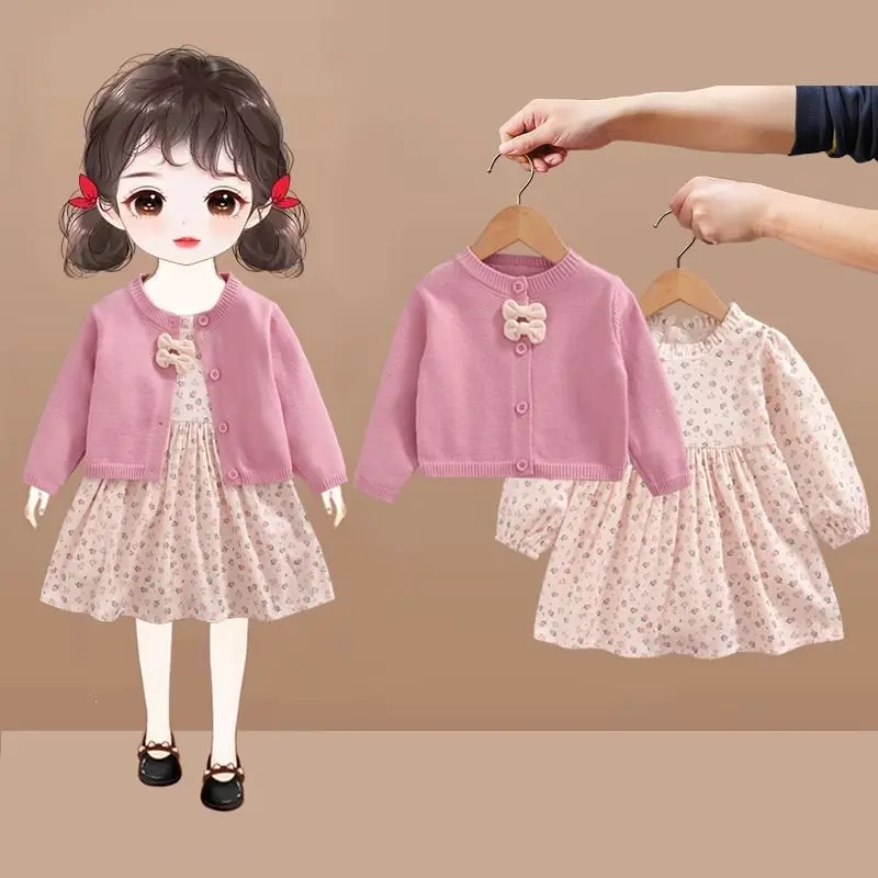 Girls' Spring and Autumn Clothing2026New trendy and fashionable children's online celebrity style dress set for girls