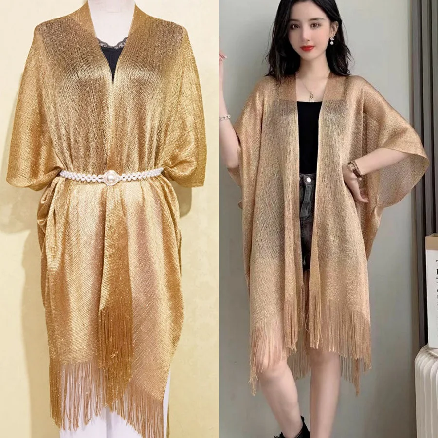 Tassel Gold Bikini Cover Up Sexy Beach Dress Tunics for Women Beachwear 2022 Summer cover-ups kaftan Evening Dress Shawls