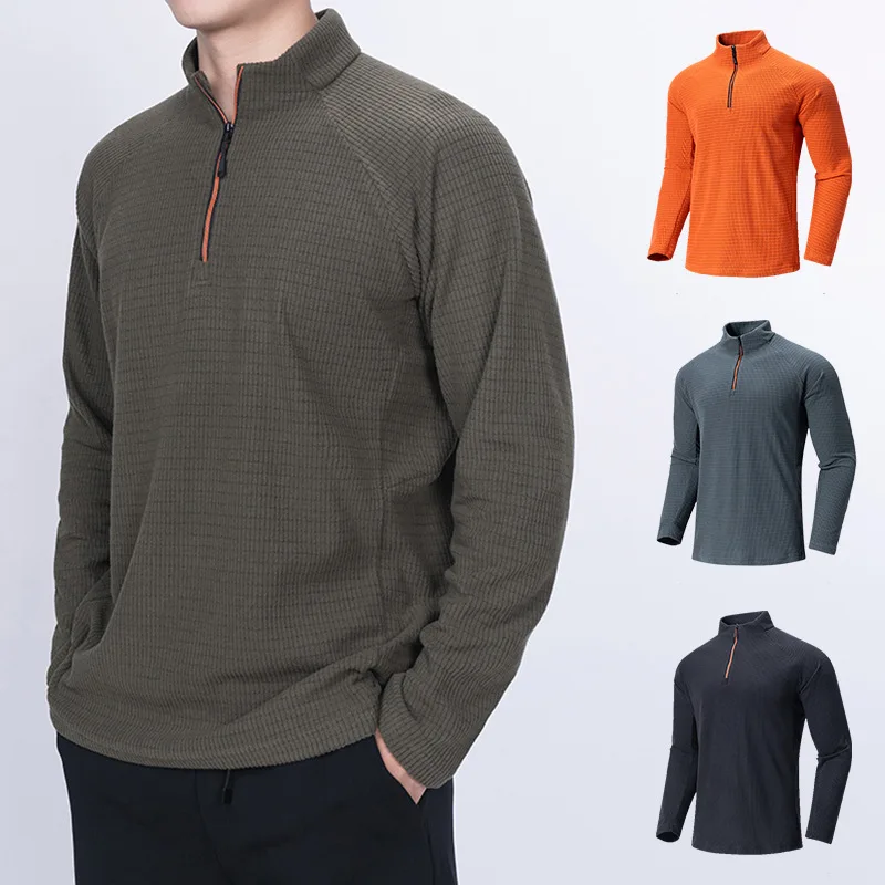 Pulôver de lã de grade tática masculina, zíper 1/4, camada quente, todos os tamanhos M-5XL, ideal para camiseta esportiva com padrão de grade ao ar li
